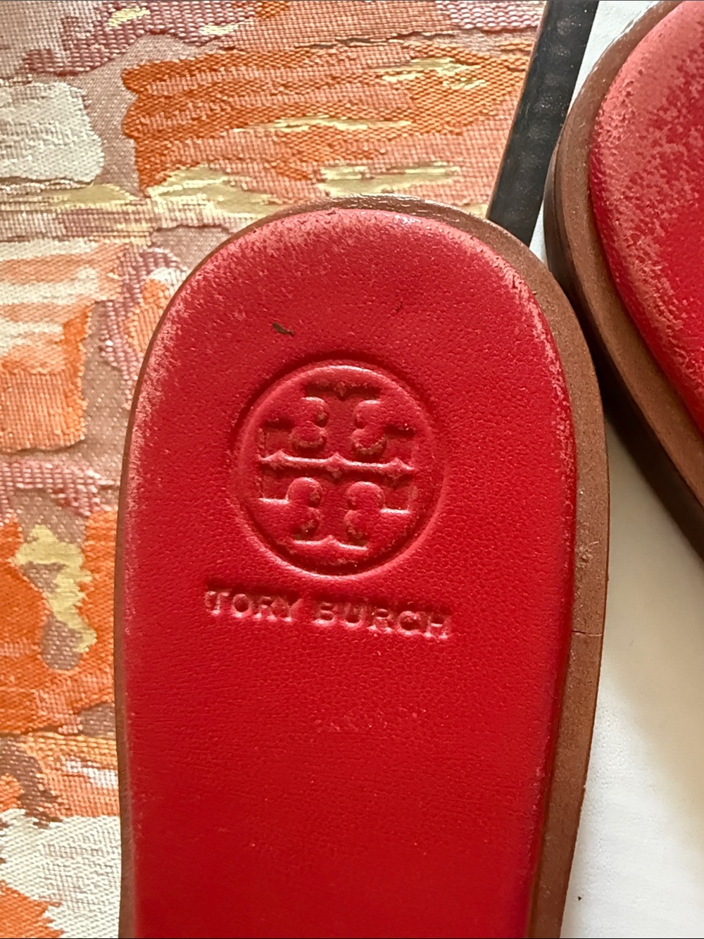 Tory Burch Red/Gold Double T leather slides - Picture 6 of 16